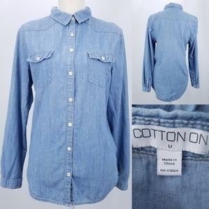 Cotton On Womens Medium Lightweight Blue Stripes Summer Chambray Shirt